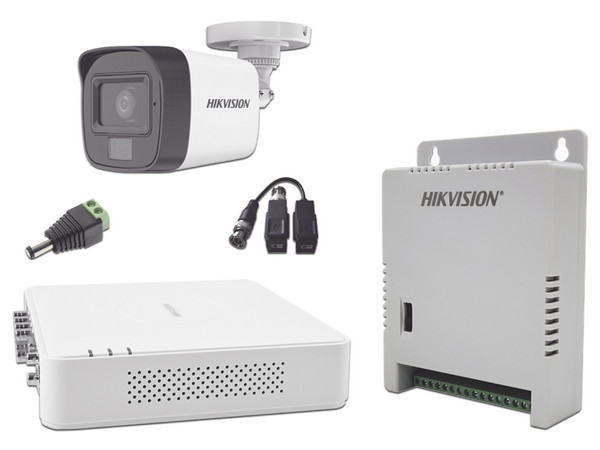 Kit de Videovigilancia Hikvision KH1080P8BFH, DVR de 8 canales, 8 Cámaras de 2MP con Micrófono integrado, IR hasta 30m, Fuente de Poder, 8 Transceptores hasta 200m, 8 Adaptadores tipo Jack de 3.5mm.