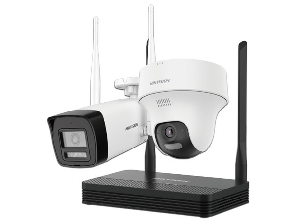 Kit IP Hikvision NKS422W02H Inalambrico, 2 Megapixel, NVS 4 Canales, Camara Bala Exterior, Camara Turret Interior, Lente 2.8 mm, Dual Light, Audio Bidireccional