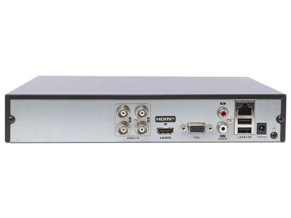 DVR HiLook DVR-204U-M1(E) de 4 Canales TurboHD, 4 Canales IP, 8MP, 4K, AcuSense Lite, 1 Bahía para Disco Duro. Color Negro.
