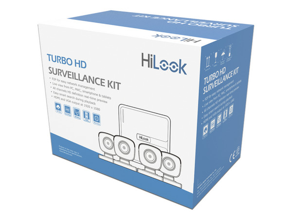 Kit de Videovigilancia HiLook KIT7204BP(C), Incluye 4 Cámaras de 1MP (1280 x 720), IR hasta 20m, DVR de 4 Canales 720p, 4 Cables de 18m y Fuente de Poder Profesional