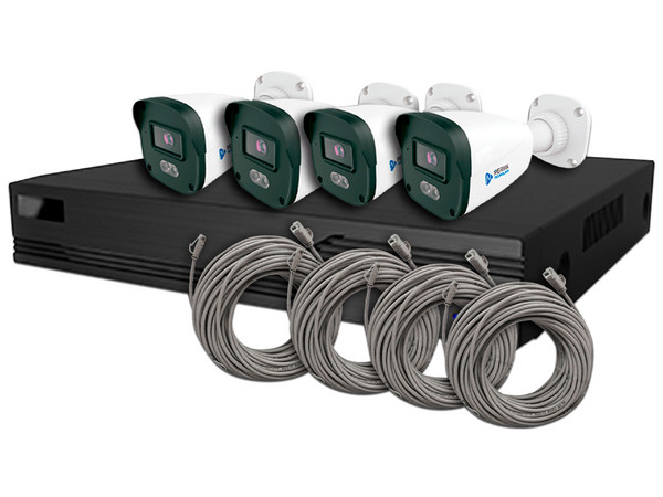 Kit de Videovigilancia IP Meriva MKIP2MP-4B-4P, 4 Cámaras IP MOB-203D de 2MP con Micrófono Integrado, NVR MNVR-1744-4P con PoE Integrado de 4 Canales, 4 Cables Patch Cat6 UTP.
