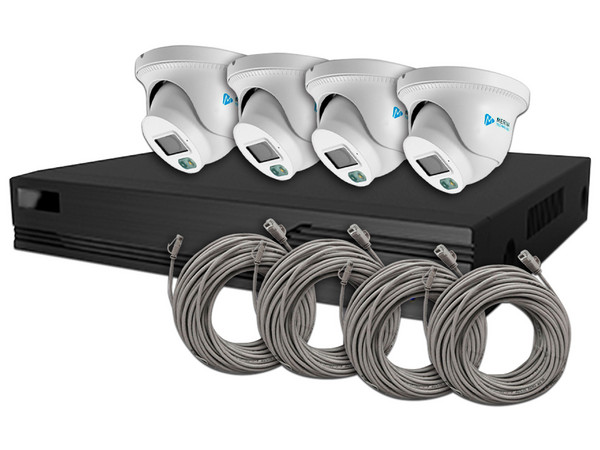 Kit de Videovigilancia IP Meriva MKIP2MP-4T-4P, 4 Cámaras IP Tipo Domo MTD-203D de 2MP con Micrófono Integrado, NVR MNVR-1744-4P con PoE Integrado de 4 Canales, 4 Cables Patch Cat6 UTP.