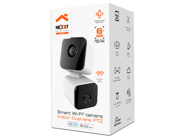 Cámara PTZ de Doble Lente Nexxt Solutions NHC-IP30DL de 3MP (2304 x 1296), Lente de 4 mm, IR hasta 10m, Wi-Fi, IP20. Color Blanco.