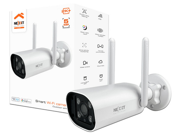 Cámara WiFi Tipo Bala NEXXT NHC-OF10 de 5MP (2880 x 1620), Lente de 4 mm, IR hasta 10m, IP65. Color Blanco.