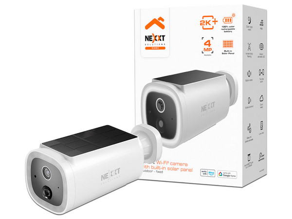 Cámara Nexxt Solutions NHC-OF30S de 4MP (2560 x 1440), Lente de 4 mm, IR hasta 10m, Wi-Fi, Panel Solar Integrado. Color Blanco.