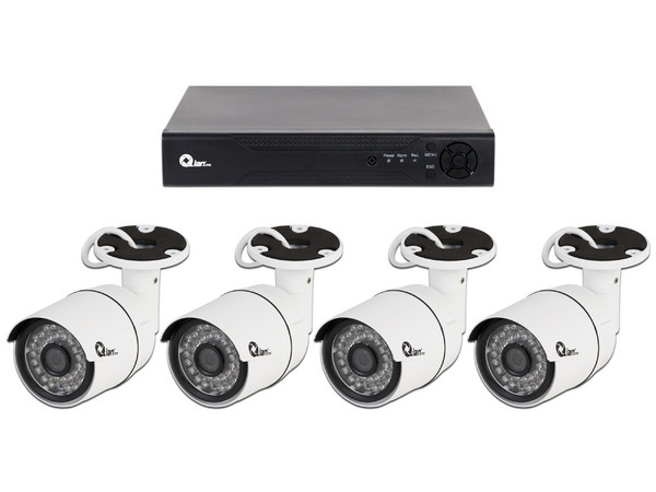 Kit de seguridad Qian Yao de 4 Cámaras tipo bala de 1MP (720p) y 1 DVR de 4 canales.