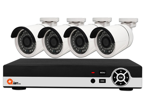Kit de Seguridad Qian QKC4D41903 YAO con 1 DVR Pentahíbrido 4 canales, 4 Cámaras Tipo Bala, 1 Fuente de Voltaje de 12V.