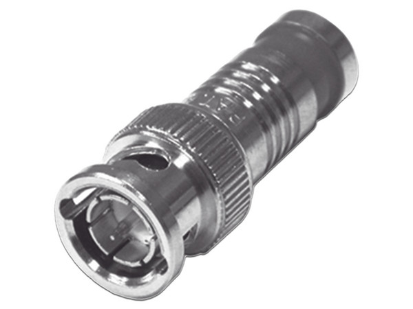 Conector BNC RF Industries RFB-1704-Q de 75 Ohm, con Montaje de Compresión Axial para Cable Coaxial RG-6/U, Níquel/ Oro/ Teflón.