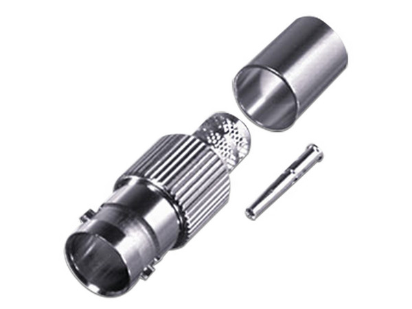 Conector BNC Hembra RF INDUSTRIES RFB-1724-Q de anillo plegable para Cable RG-6/U, Níquel, Oro, Teflón.
