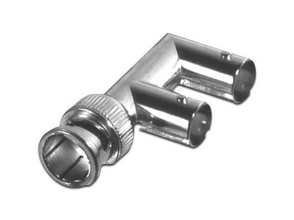 Conector RF Industries RFB-1730-3 de BNC (M) a 2 BNC (H), Tipo F, 75 Ohm.