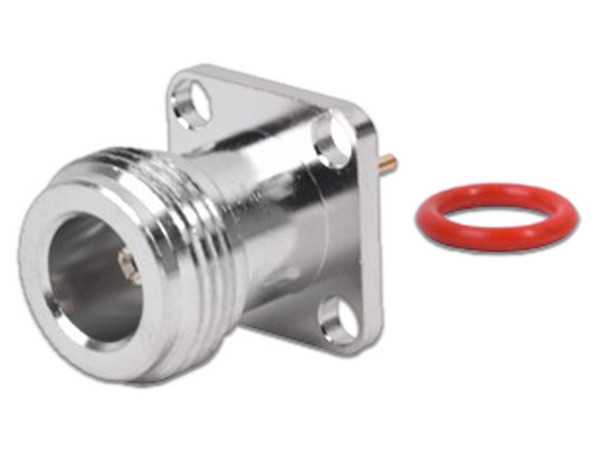 Conector N Hembra RF INDUSTRIES RFN-1021-5 de Montaje de Panel con 4 perforaciones a 12.7 mm, Soldable.