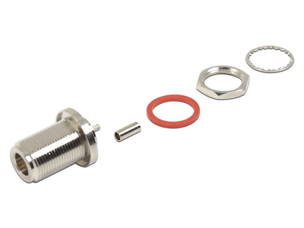 Conector N Hembra RF INDUSTRIES RFN-1022-8-B1 de Montaje Trasero/Panel, Chasis de Anillo Plegable para ensamblar en cables tipo RG-316/U, 84316.