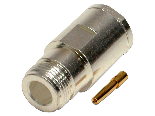 Conector N Hembra RF INDUSTRIES RFN-1024-1SI de Rosca para LMR-400, 9913, 7810A, 8214, CNT-400, RG8/U-SYS, R-FLASH-1113, Plata, Oro, Teflón.