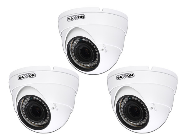 Kit de 3 Cámaras de Vigilancia Saxxon 3-DVF2720TM, de alta definición (2MP) 1920 x 1080p, IR de hasta 30m, IP67.