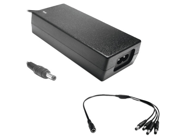 Fuente de Poder Regulada SAXXON PSU1204D 12 V, Incluye Divisor para 4 Cámaras, Color Negro.