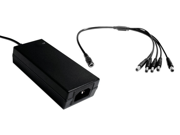 Adaptador de Corriente Saxxon PSU1205D, Entrada 100 - 240V, Salida 12V, Incluye Divisor de Energía para 5 Cámaras.