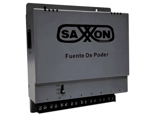 Fuente de Poder SAXXON PSU1208A, Conexión de Hasta 8 Canales, 12V a 15V, 8Amp, Color Negro.
