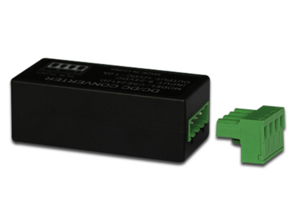 Convertidor de Energía Saxxon PSU2412A de 24V AC a 12V DC 2A, ideal para la alimentación de cámaras CCTV a larga distancia.