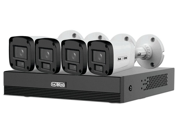 Kit de Videovigilancia SAXXON SUA-KIT/XVR1E04-I/4-B10P-0280B, DVR SUA-XVR1E04-I de 4 Canales, 1 MP, H.265+. Incluye 4 Cámaras B20P-0280B IP Tipo Bala, IR de hasta 20m.