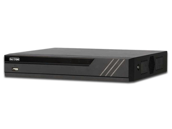 DVR Pentahíbrido Saxxon SAX4104XHX con 4 canales HDCVI, 1080p, H265+, P2P, Soporta hasta 10TB(no incluye Disco Duro).
