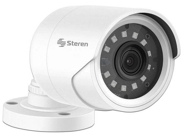 Cámara CCTV Tetrahíbrida Steren CCTV-1018, Mini Bala, Full HD 1080p, Visión Nocturna. Resistente para Exteriores y Compatible con CVBS, AHD, TVI, y CVI. Color Blanco.