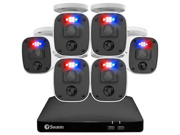 Kit de Videovigilancia Swann SWDVK-846806MQB-US, DVR de 8 Canales, 6 Cámaras con Micrófono, Sensor de Luz, 1080p, Night2Day, Almacenamiento HDD de 1TB,Color Negro.