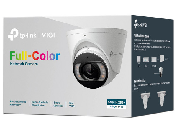 Cámara IP Tipo Torreta TP-Link VIGI INSIGHT S455 de 5MP (2880 x 1620), Lente de 2.8mm, Wi-Fi, Ranura MicroSD. Color Blanco.