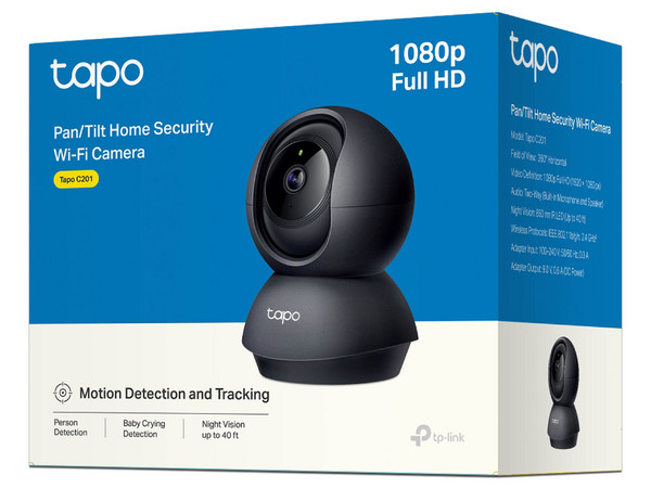 Cámara de Vigilancia TP-Link TAPO C201, Resolución 1920 x 1080 (Full HD 1080p), Visión nocturna hasta 12m, Soporta microSD hasta 512GB, Wi-Fi, Audio bidireccional, Color Negro.