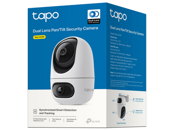 Cámara IP Tipo Domo TP-Link TAPO C245D de 3MP (2304 x 1296), Lente de 2.8mm, IR hasta 12m. Color Blanco.