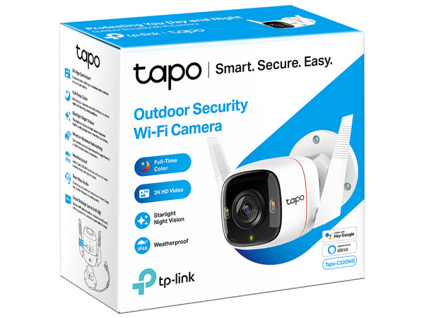 Cámara de Vigilancia Tp-Link Tapo C320WS, Resolución 2K QHD 4 MP, Visión nocturna hasta 30m, Soporta microSD hasta 256GB, Wi-Fi, IP66, Audio bidireccional.