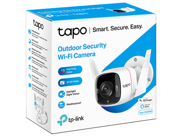 Cámara de vigilancia TP-Link Tapo C320WS de 4MP (2560 x 1440), Visión nocturna hasta 30m, Wi-Fi, Audio bidireccional. Color Blanco.