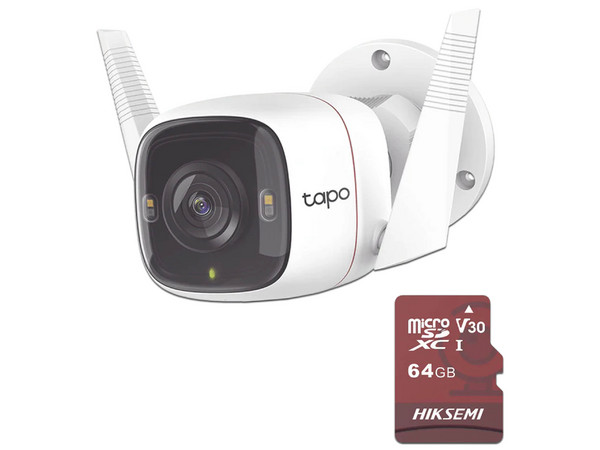 Kit de Cámara de vigilancia TP-Link Tapo C320WS, Resolución de 4MP (2560 x 1440), Visión nocturna hasta 30m, Micrófono Integrado, Wi-Fi, Incluye Memoria MicroSD de 64Gb.