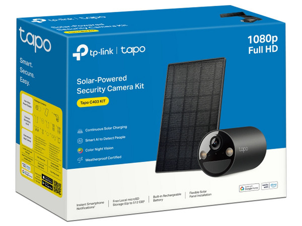 Kit de Cámara IP Tipo Bala TP-Link Tapo C402 KIT Full HD (1920 x 1080), Inalámbrico, IR 9m, Visión Nocturna, IP65, Panel Solar. Color Negro.