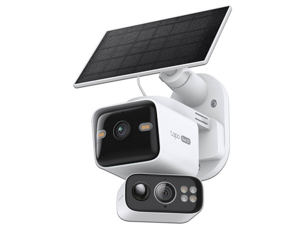 Cámara Inteligente TP-Link TAPO C645D KIT de 3MP 2K, Doble Lente, Panel Solar, Wi-Fi, Soporta Memorias MicroSD. Color Blanco.