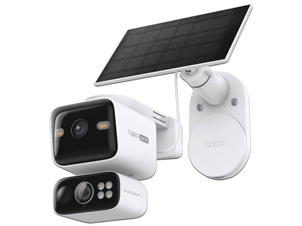 Cámara Inteligente TP-Link TAPO C645D KIT de 3MP 2K, Doble Lente, Panel Solar, Wi-Fi, Soporta Memorias MicroSD. Color Blanco.
