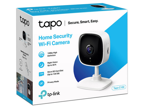 Cámara de Vigilancia IP TP-Link Tapo C100, 1080p, IR hasta 10m, Micrófono y Bocina integrados, Ranura MicroSD, Wi-Fi.