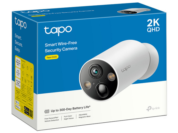 Cámara De Vigilancia Wi-Fi TP-Link, Tapo C425, 2K QHD 4MP, IP66 Para Exterior, Batería Recargable 10000 mAh, Base Magnética, Visión Nocturna A Color.