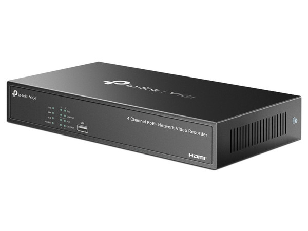 NVR TP-Link VIGI NVR1004H-4P de 4 Canales PoE+, 16MP (3840 x 2160), H.265+, Puerto para Disco Duro de hasta 10TB (No incluido).