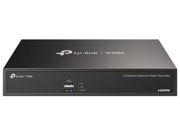 NVR TP-Link VIGI NVR1004H de 4 Canales PoE+, 8MP (3840 x 2160), H.265+, Puerto para Disco Duro de hasta 10TB (No incluido). Color Negro.