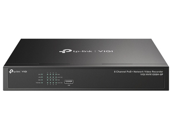 NVR en Red TP-Link VIGI NVR1008H-8P, 8 Canales, PoE, 4K a 60Hz, 1 Puerto Ethernet, Color Negro.