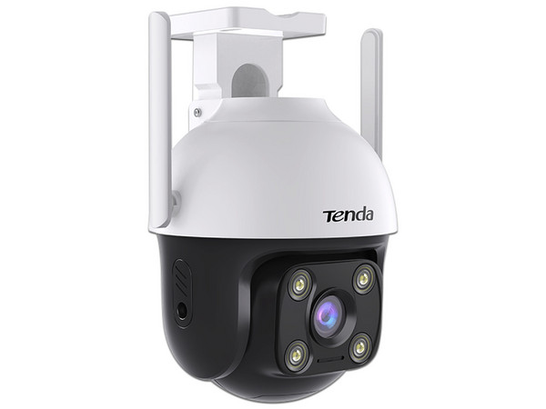 Cámara de seguridad para exteriores Tenda CH7, resolución 4MP, visión nocturna a color hasta 30m, panorámica 360, detección inteligente de personas y vehículos, audio bidireccional, y control remoto por aplicación móvil