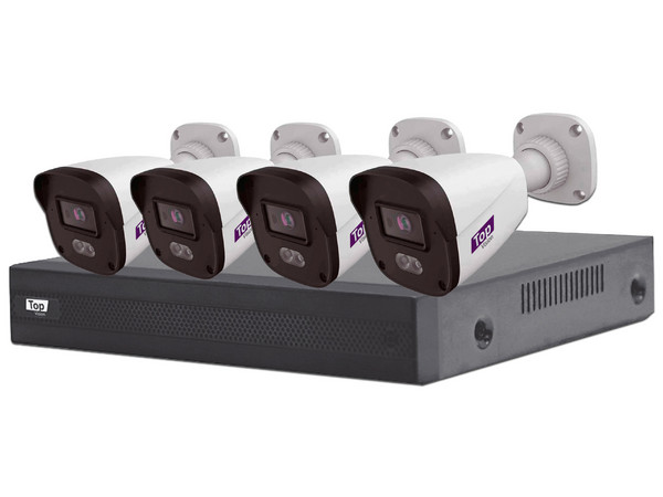 Kit de Vigilancia Top Vision TOP24ADLKIT, Incluye DVR XVR-204AI de 4 Canales 1080 Lite, Audio por Coaxial o UTP, Analítica Básica Integrada SMD, Detección de Objetivo, 4 Cámaras Tipo Bala TBDL202A de 2MP, Lente de 2.8mm, Luz Dual y Micrófono.