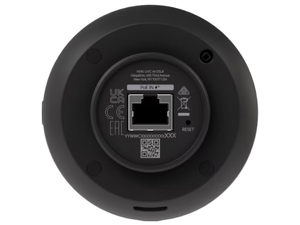 Cámara Ubiquiti UVC-AI-DSLR 8 MP 4K IP bullet para exterior, lente fijo 17mm, micrófono y bocina integrados, detección avanzada.