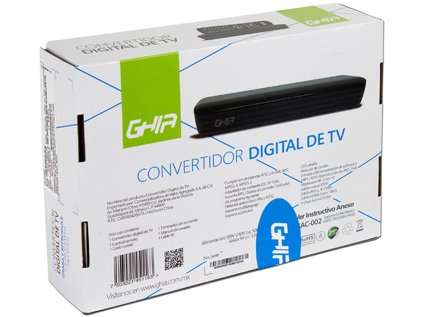 Sintonizador de TV digital GHIA con grabación USB.