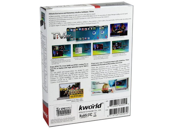 Sintonizador y Grabador de TV HD (Análoga y Digital)  Kworld con Control Remoto. USB 2.0