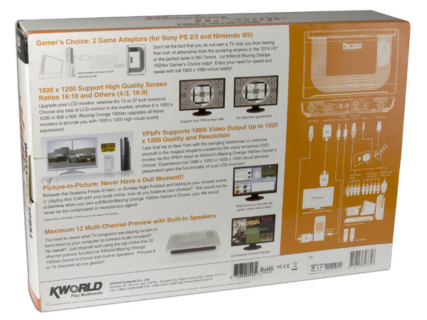 TVBOX Blazing Orange KWorld Conecta tu consola de Video juegos a tu Monitor sin necesidad de una PC incluye adaptadores para Play Station 2/3 y Nintendo Wii. Soporta 480i/480p/720p y 1080i