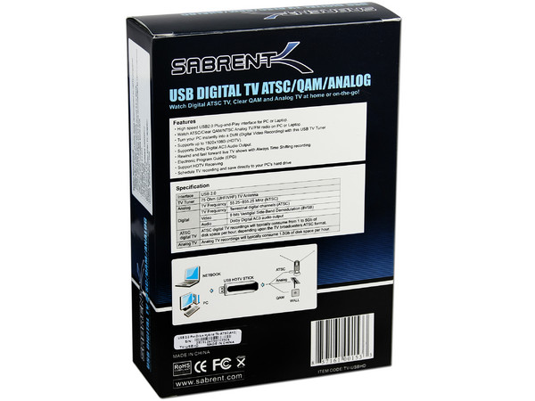 Sintonizador y Grabador de TV Sabrent con Control Remoto. USB 2.0