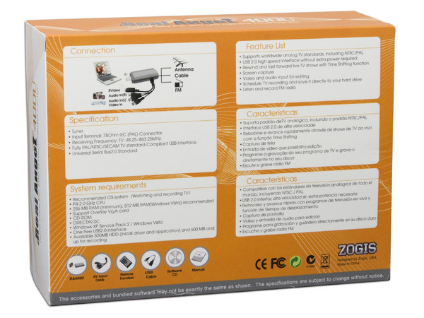 Sintonizador y Grabador de TV Zogis Real Angel 400U con Control Remoto. USB 2.0