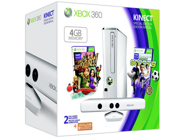 Consola Xbox 360 Slim Edición Especial Kinect (Color Blanco) incluye 2 Juegos Kinect Sports y Kinect Adventures.