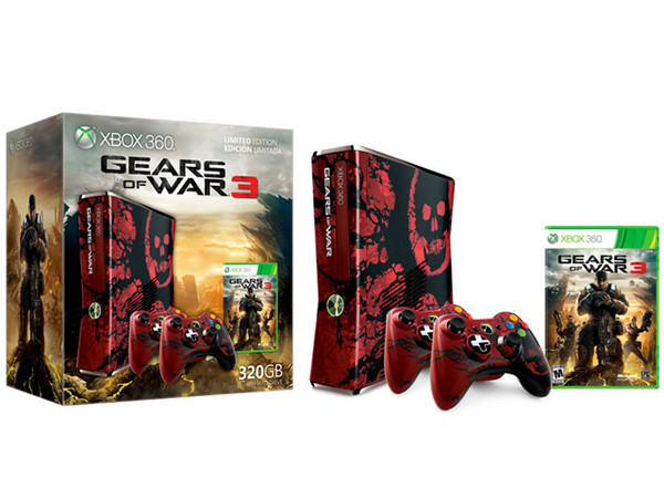 Consola Xbox 360 Slim, Edición Limitada Gears of War 3, incluye dos controles y juego Gears of War 3.